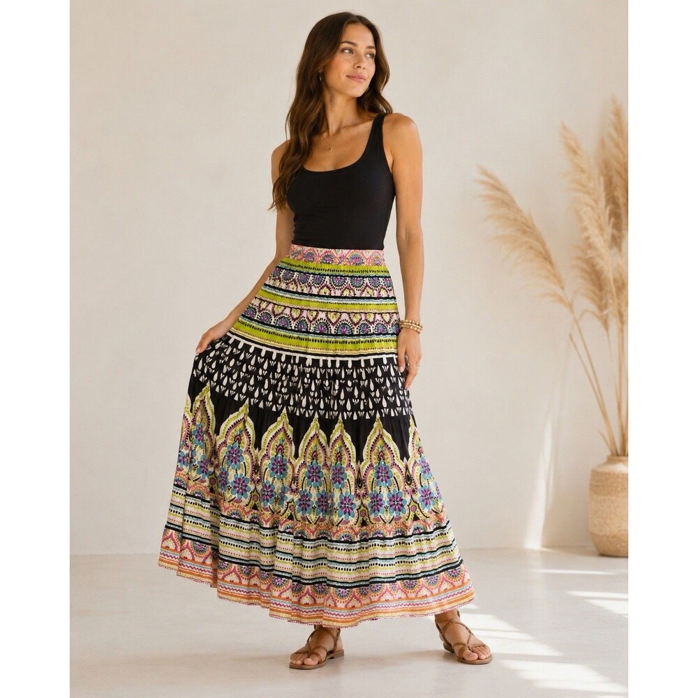 Vintage Soft surroundings boho gypsy funky festival maxi skirt size Petitie Larg